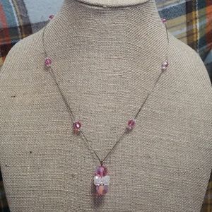 Vintage pink aurora borealis crystal necklace